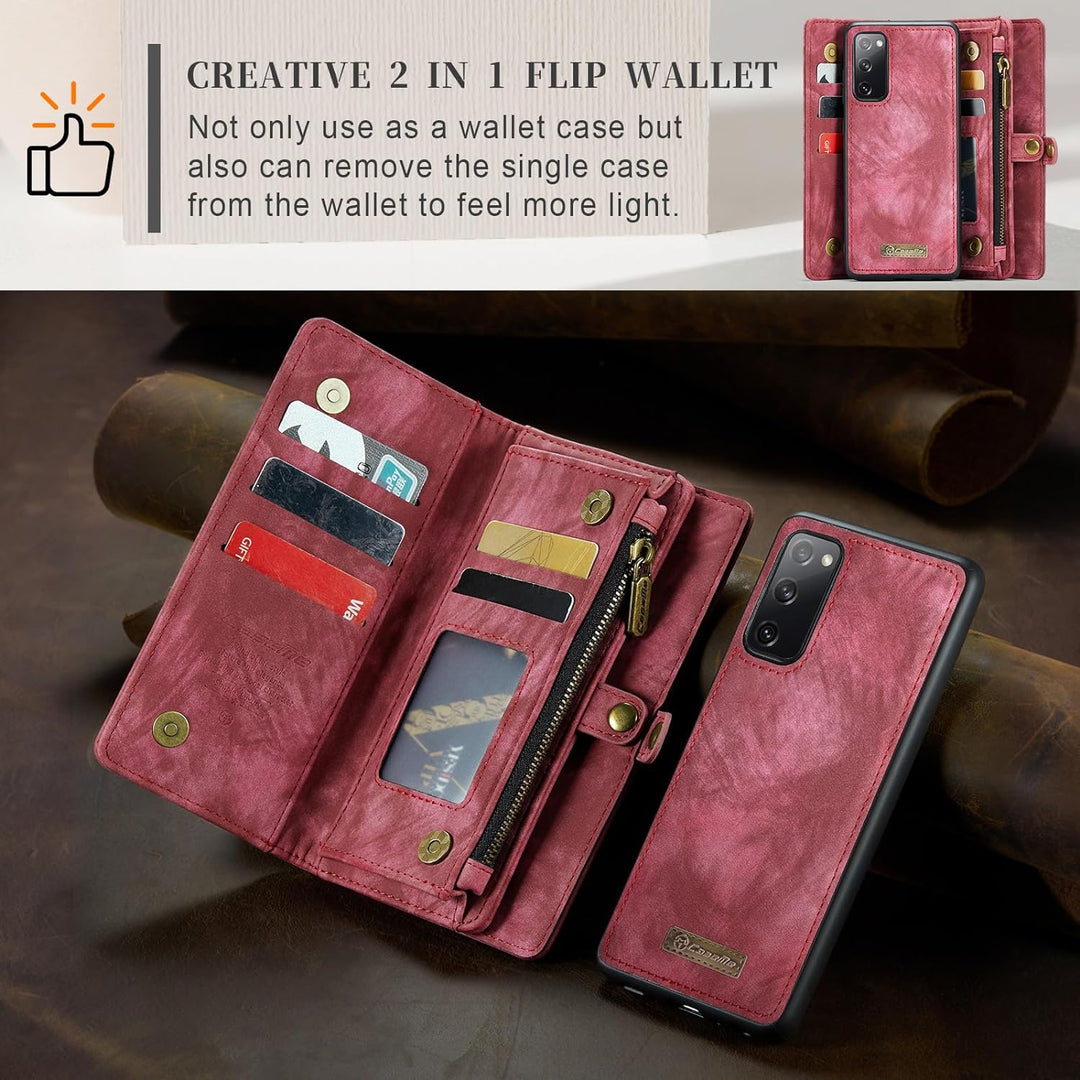 UFinetech Abnehmbar Samsung Galaxy S20 FE Hülle Tasche Handy Leder TPU Kartenfach Flip Magnetisch Re
