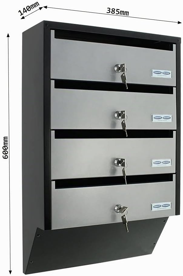 Profirst Cetiri Briefkastenanlage Silber Schwarz Stahlblech Namensschildhalter Zylinderschloss je 2
