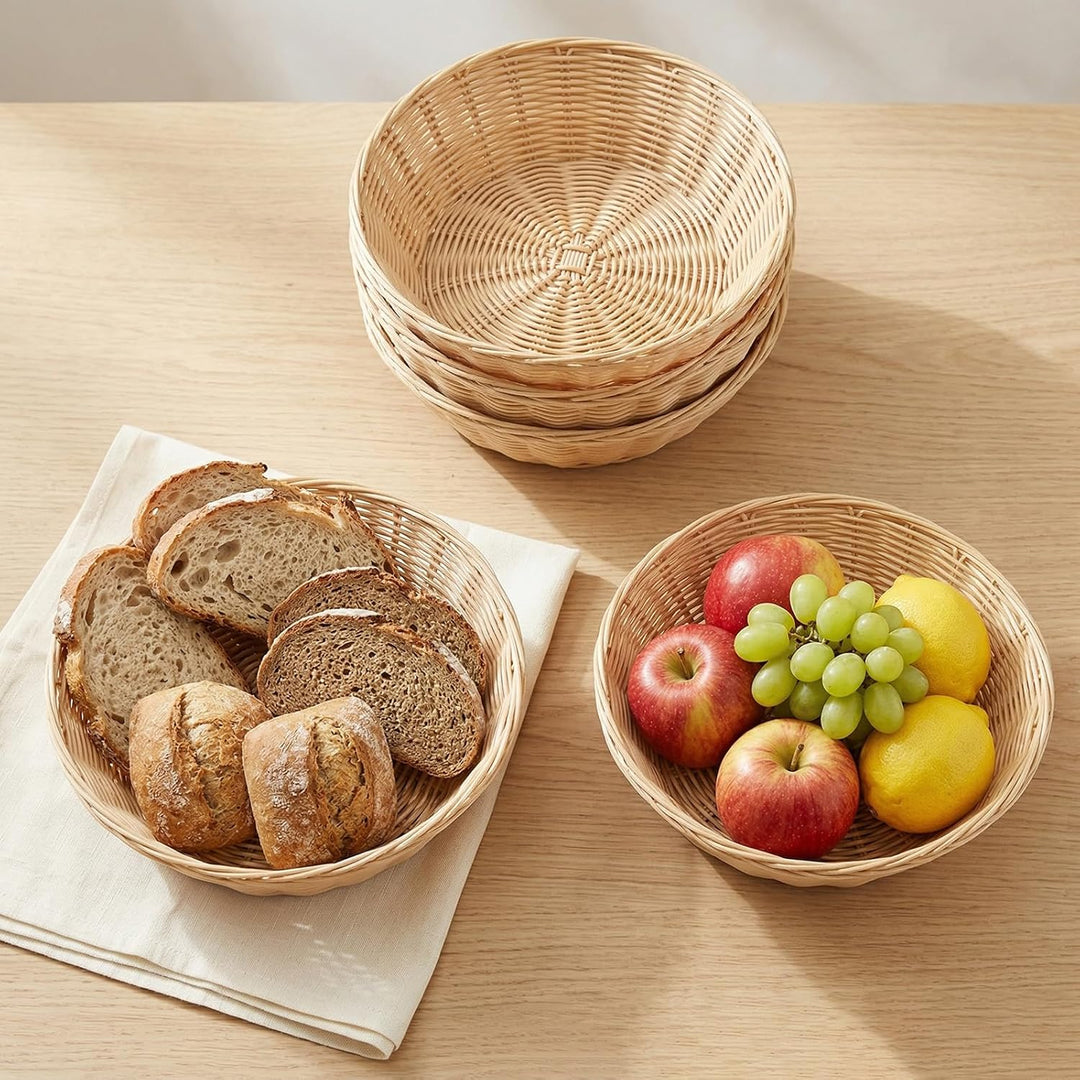 15 Stück Brotkorb Geflochten Rund, 24x6cm Brotkörbchen Kunststoff Brötchenkorb, Geflochtener Korb Br