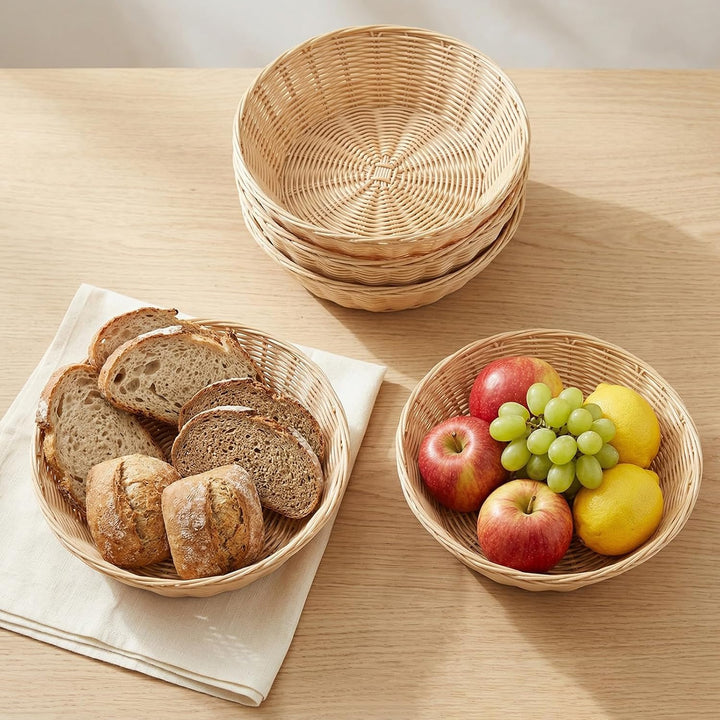 15 Stück Brotkorb Geflochten Rund, 24x6cm Brotkörbchen Kunststoff Brötchenkorb, Geflochtener Korb Br
