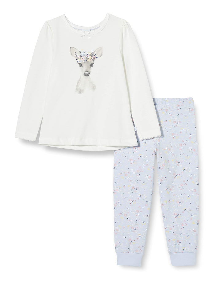 Sanetta Mädchen Schlafanzug Broken White Bezaubernder Pyjama für Mädchen eindrucksvollen Rehkitz-Art