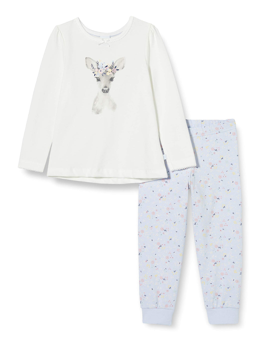 Sanetta Mädchen Schlafanzug Broken White Bezaubernder Pyjama eindrucksvollen Rehkitz-Artwork 98 Beig