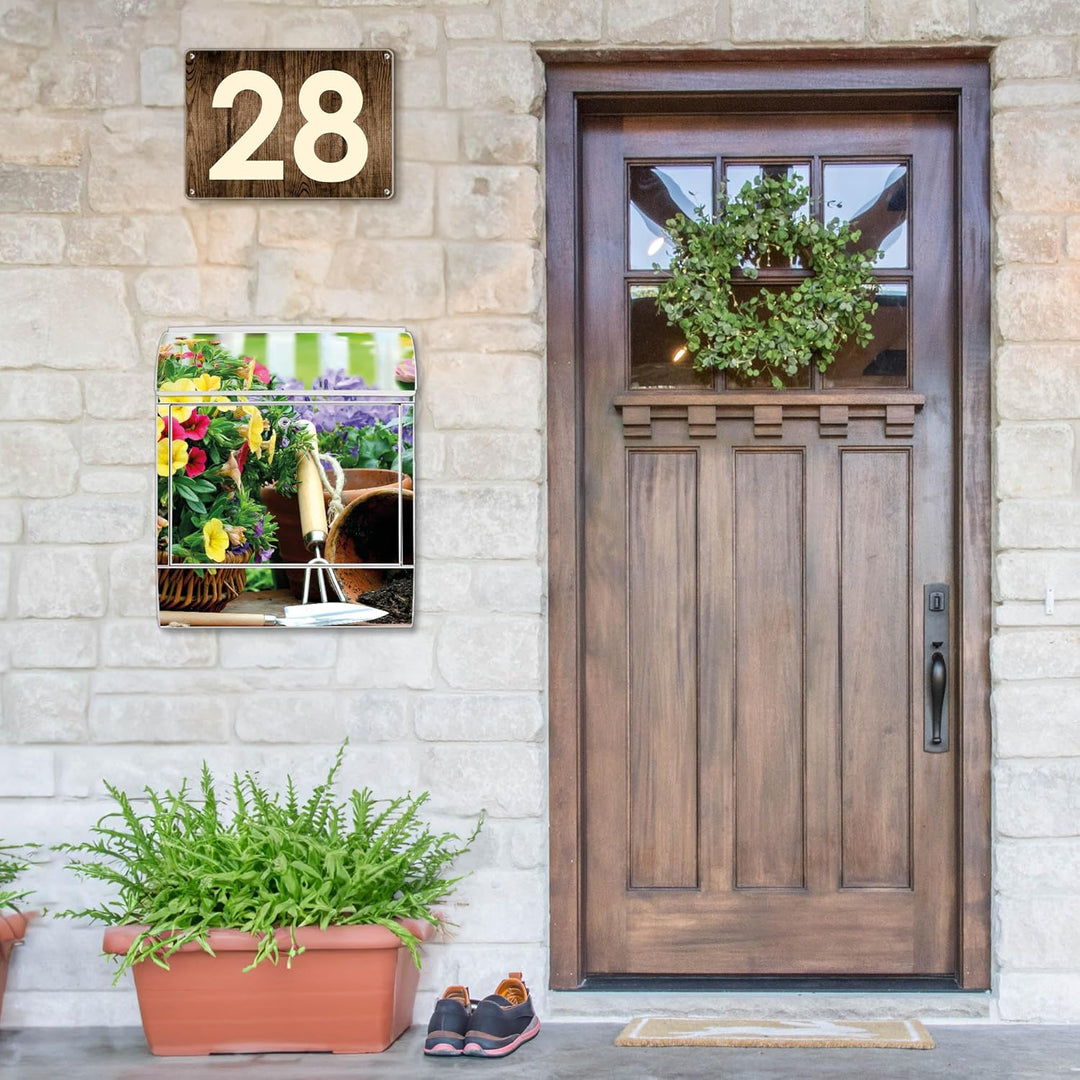 banjado® Design Briefkasten mit Motiv Gartenfreude 39x47x14cm & 2 Schlüssel - Briefkasten Stahl weis