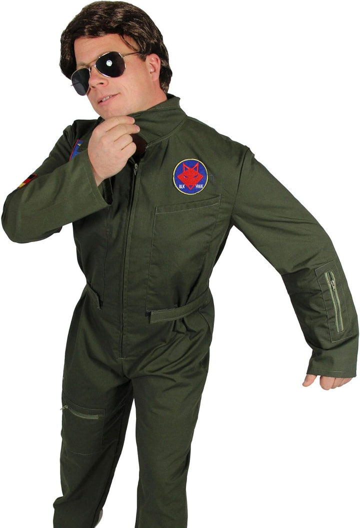 Foxxeo Jetpilot Kostüm für Herren Piloten Kostüm Karneval Fasching Männer Pilot Overall - Grösse S -