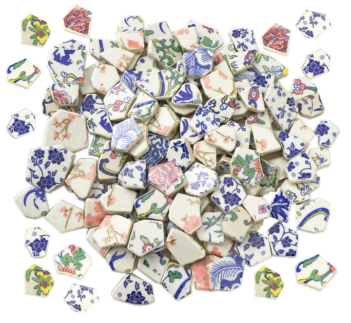 Lanyani Porzellan-Fliesen für Mosaikhandwerk, glasiert, unregelmässig, blau und weiss, 28 x 28 cm Bl