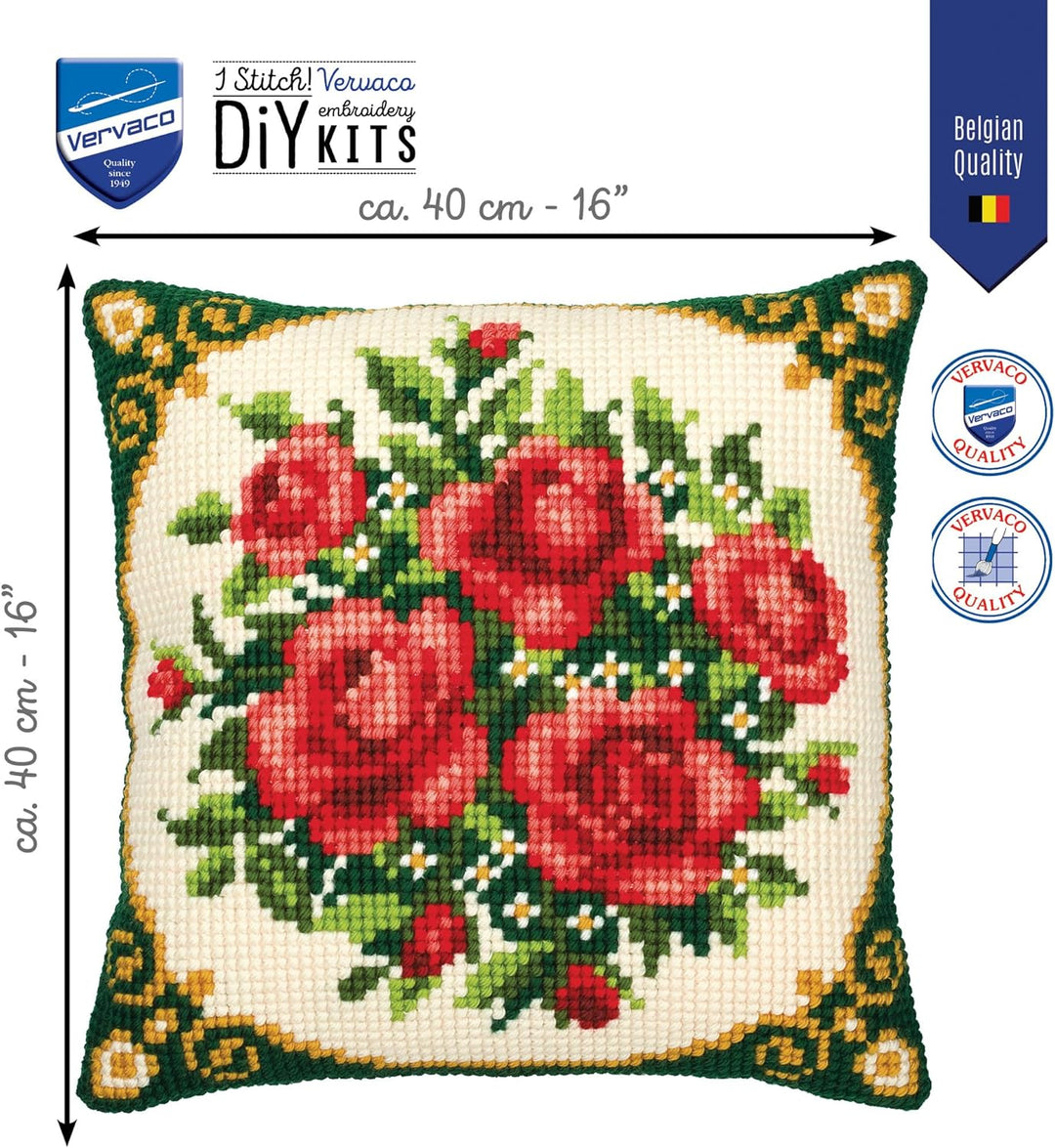 Vervaco PN-0008577 VER Kreuzstichkissen Rosenstrauss, 40 x 40 cm