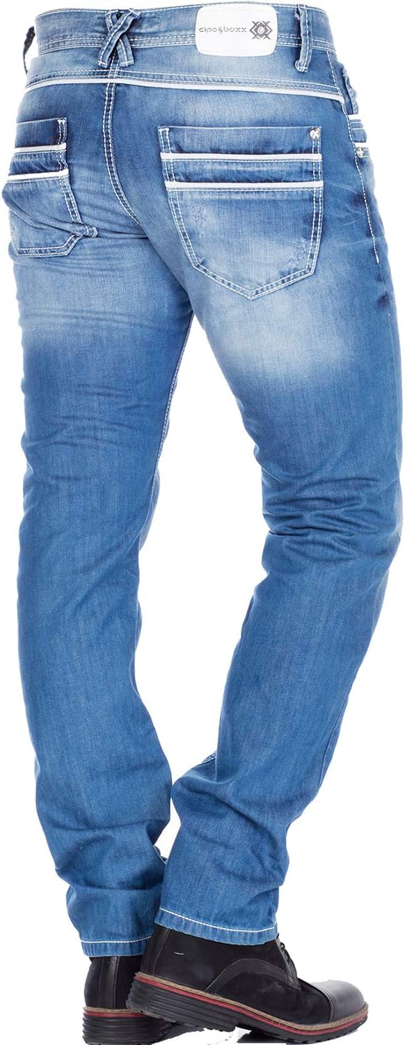 Cipo &amp; Baxx Herren Straight Fit Jeans Simba blau W 32W / 30L Blau, 32W / 30L Blau