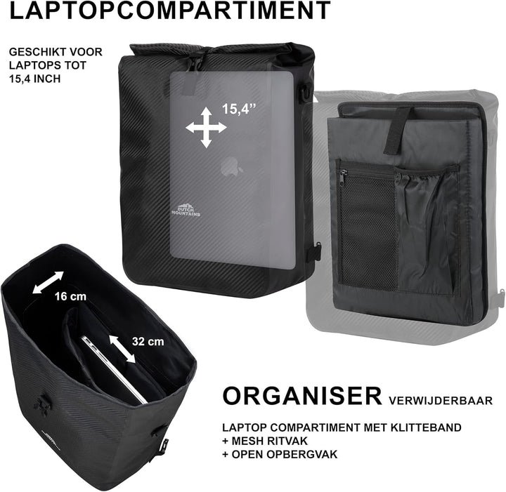 Dutch Mountains Fahrradtasche Rucksack und Schultergurt - Laptopfach - Einzel Pannier tasche fahhrra