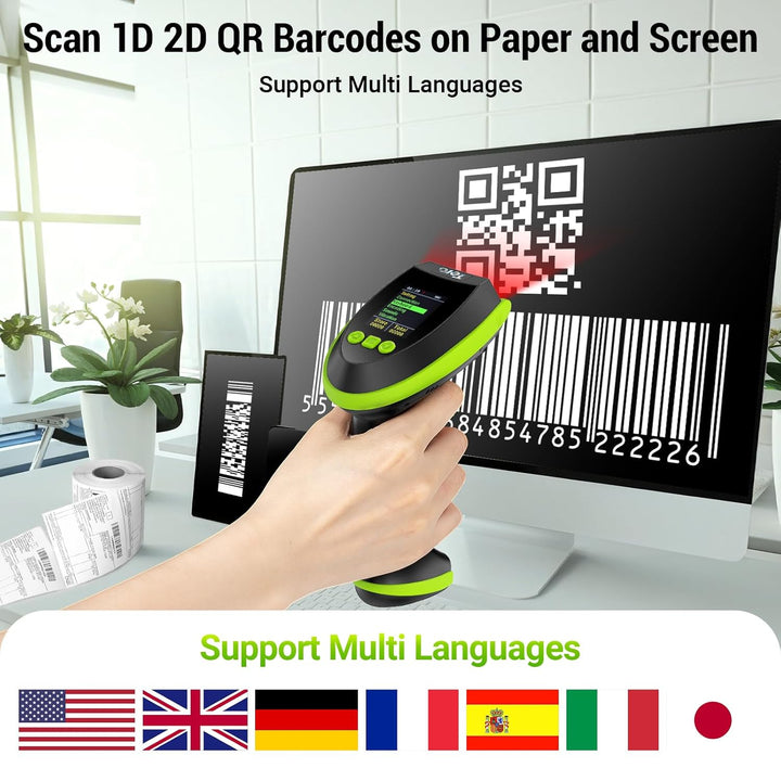 Tera Barcode-Scanner Wireless 2D mit Ständer: Pro-Version mit digitalem Einstellungsbildschirm und T
