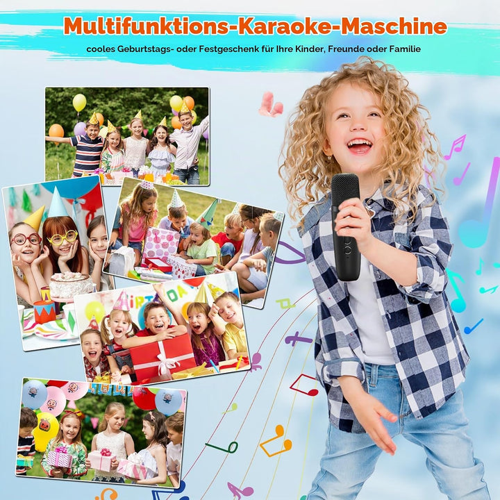 Karaoke Maschine Kinder, Mini Karaoke Maschine mit 2 Mikrofonen, Spielzeug ab 3-12 Jahre Mädchen Jun
