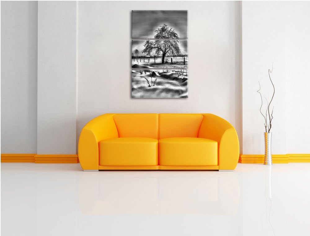 Pixxprint Baum in Winterlandschaft als Leinwandbild/Grösse: 3 Teilig (120x80) cm/Wandbild/Kunstdruck