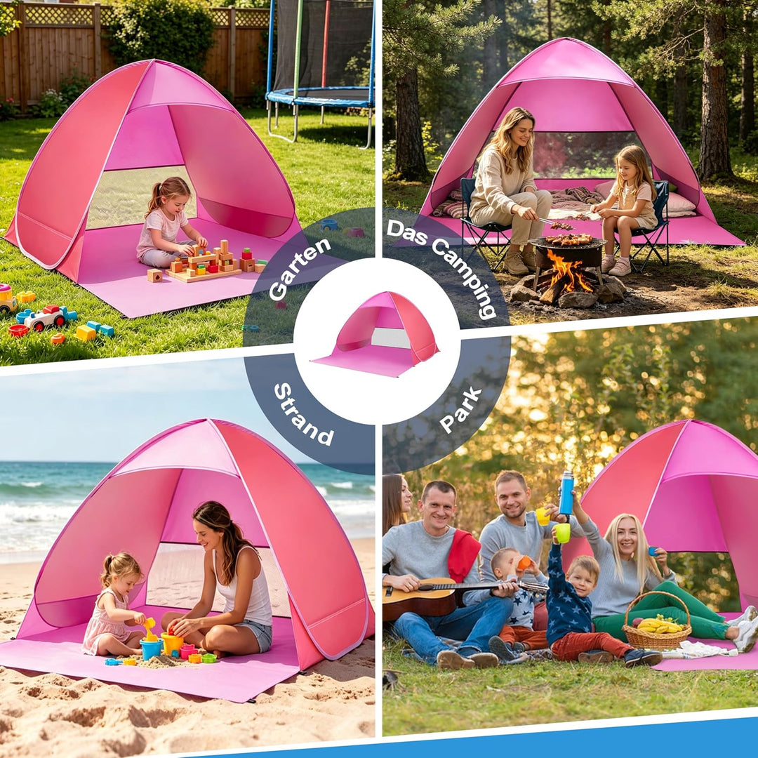 XXL Strandmuschel Pop Up für 3 Erwachsene oder 5 Kinder (200x165x130cm) - Silberbeschichtetes Strand
