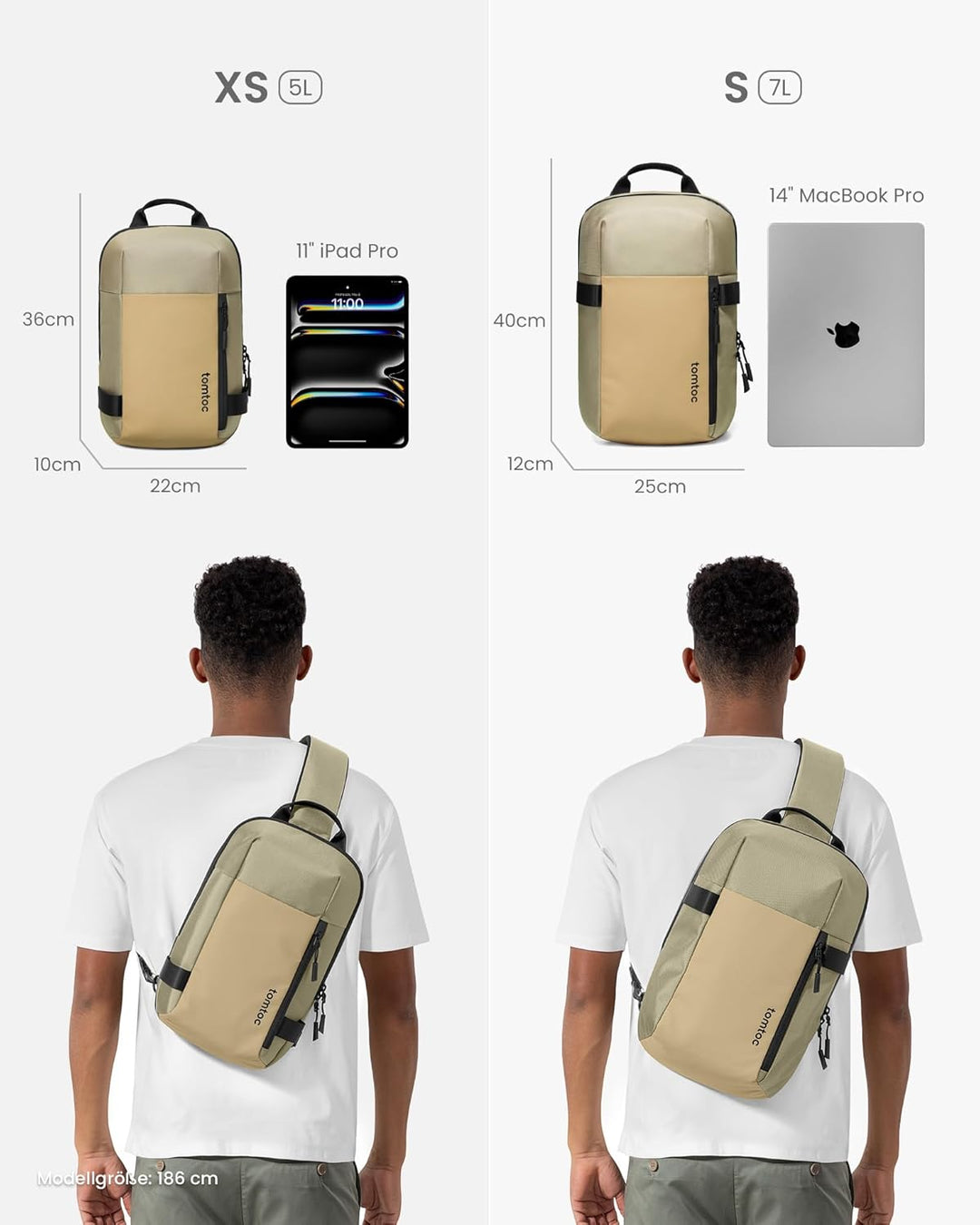 tomtoc Kompakt Sling Bag, Minimal Einzelgurt Schulterrucksack für 14-Zoll MacBook Pro, Wasserresiste