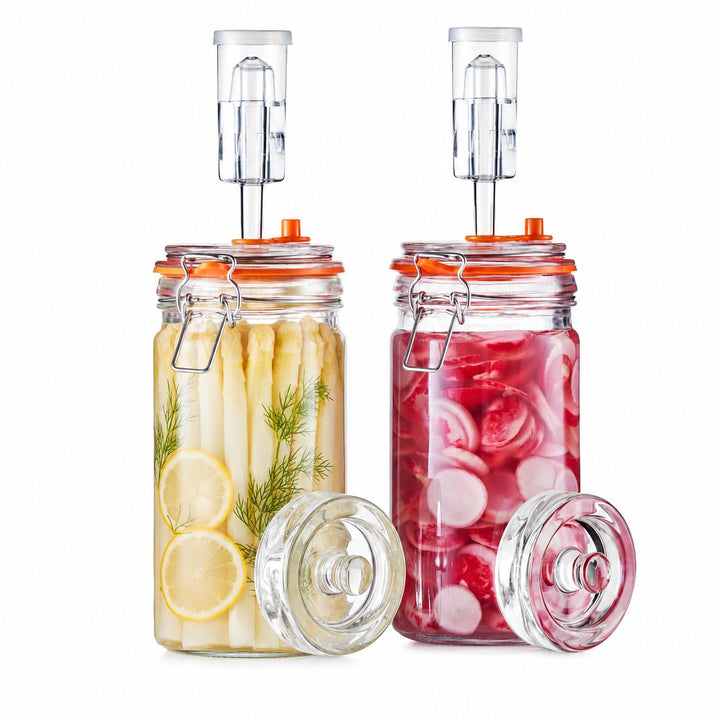 Fermentiergläser, je 1 L, eckige Glas-Fermentiergläser mit Glasgewicht für Sauerkraut, Kimchi, Pickl