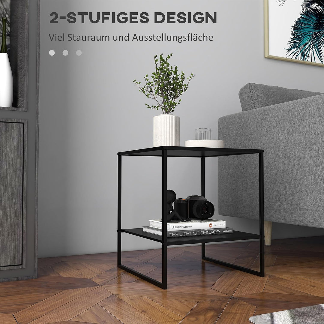 HOMCOM Couchtisch Quadratischer Wohnzimmertisch mit Stauraum, 2 Ebenen Skandinavisch Sofatisch mit S