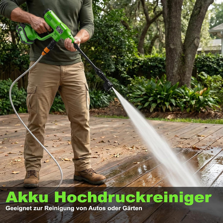 Akku Hochdruckreiniger, Mobiler Druckreiniger mit 2 Akkus und Ladegerät, 6-in-1 Düse, 6M Schlauch Di