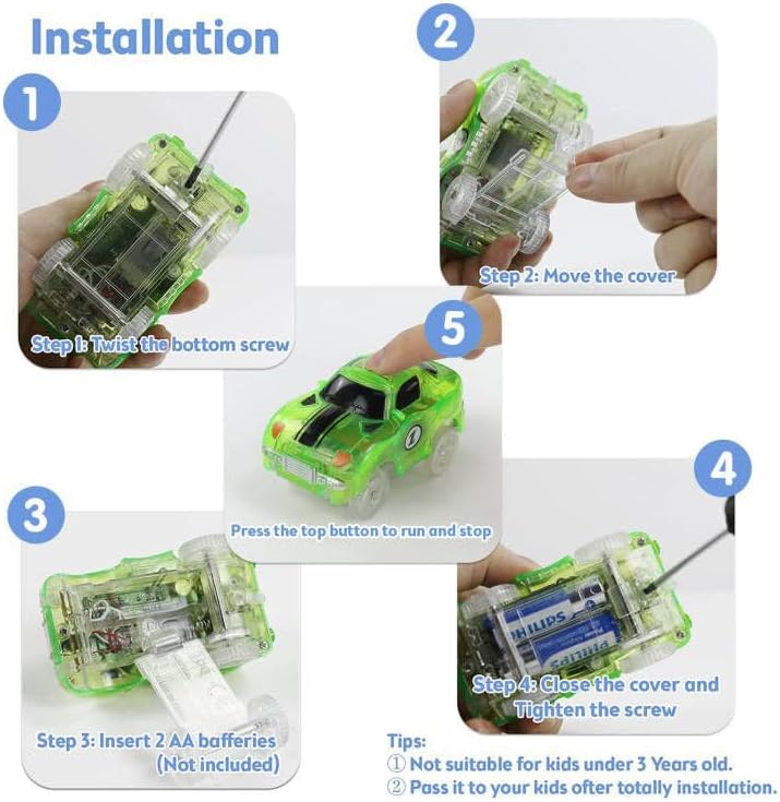 Autorennbahn Auto Spielzeug ab 3 4 5 6 Jahren Junge mit 240 Stück Leucht Autorennbahn 2 Glow Cars Sp