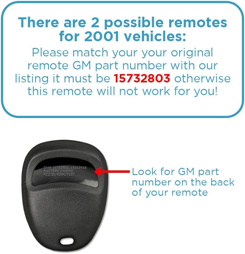 Keyless2Go New Keyless Entry Replacement Remote Car Key Fob for Select Vehicles that use 15732803 /