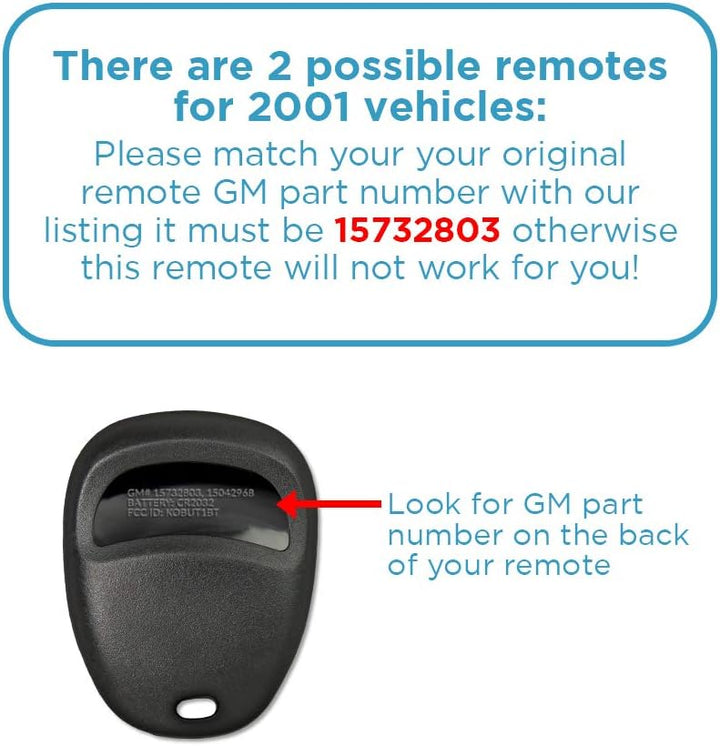 Keyless2Go New Keyless Entry Replacement Remote Car Key Fob for Select Vehicles that use 15732803 /