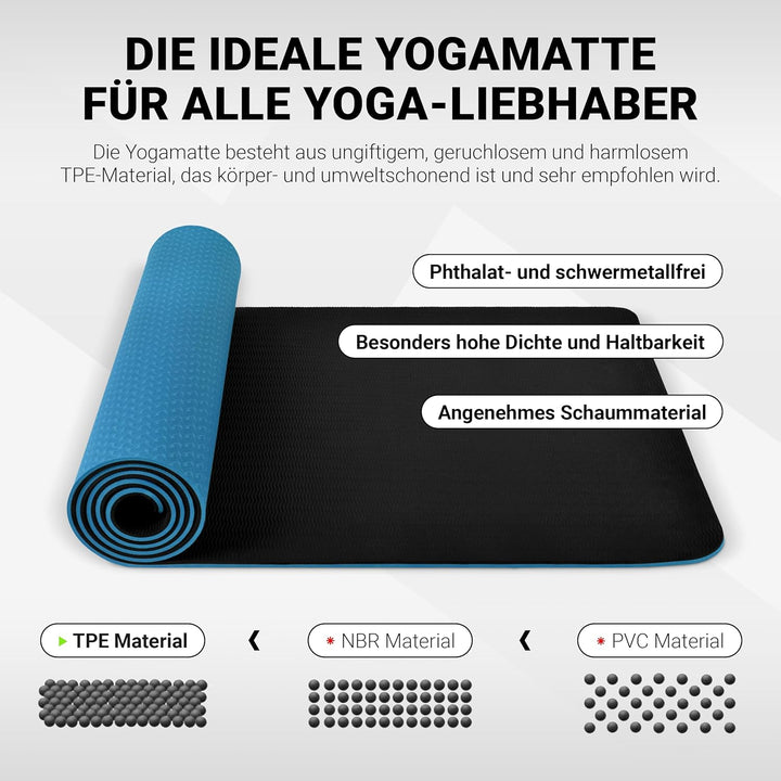 MSPORTS Gymnastikmatte, Yogamatte Premium inkl. Übungsposter 183 x 61 x 0,8 cm extrem rutschfest | H