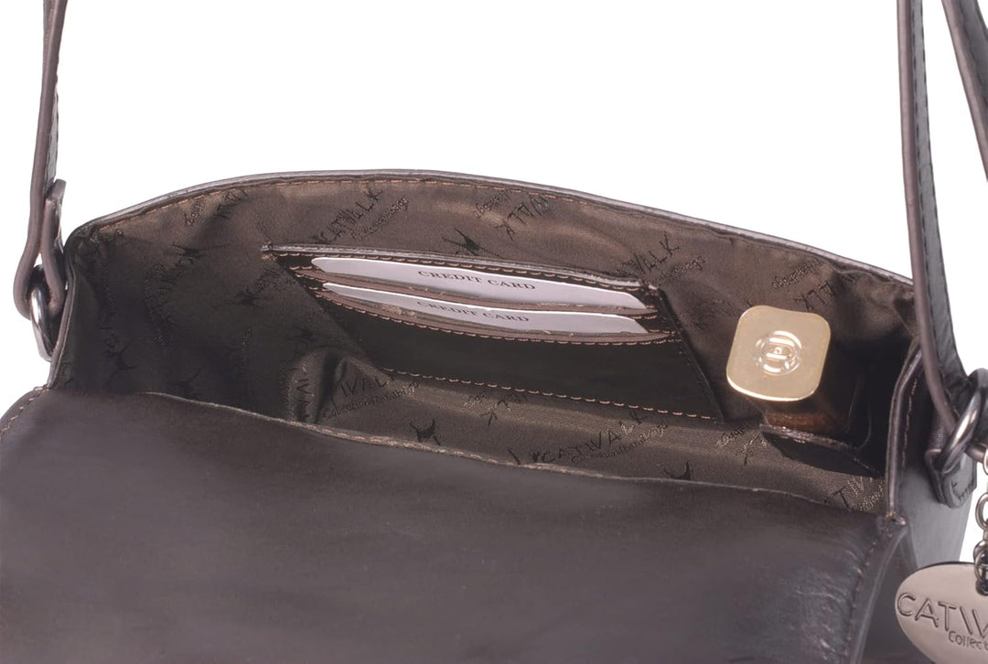 Catwalk Collection Handbags - Damen Leder Umhängetasche - Crossbody Bag/Handtasche Klein - Verstellb