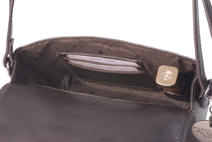 Catwalk Collection Handbags - Damen Leder Umhängetasche - Crossbody Bag/Handtasche Klein - Verstellb