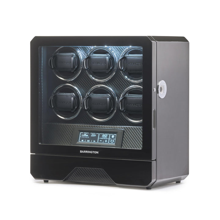 BARRINGTON 6 Uhrenbeweger | Hochwertige Luxus-Multi-Uhrenbewegerbox mit schwarzer Carbon-Oberfläche