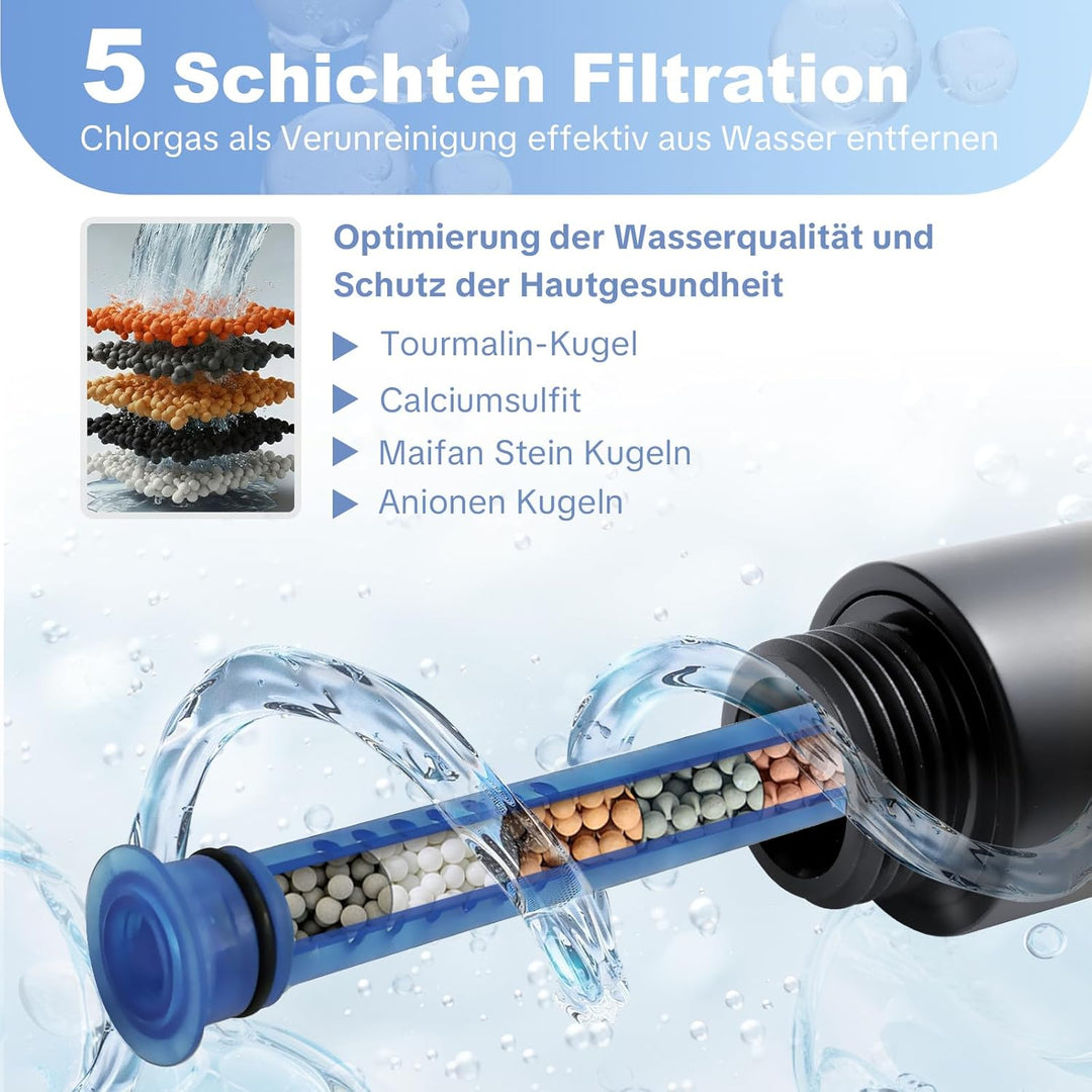 OFFO Duschkopf mit Schlauch und Halterung, 100 mm Duschbrause mit 6 Strahlarten, Handbrausen Wassers