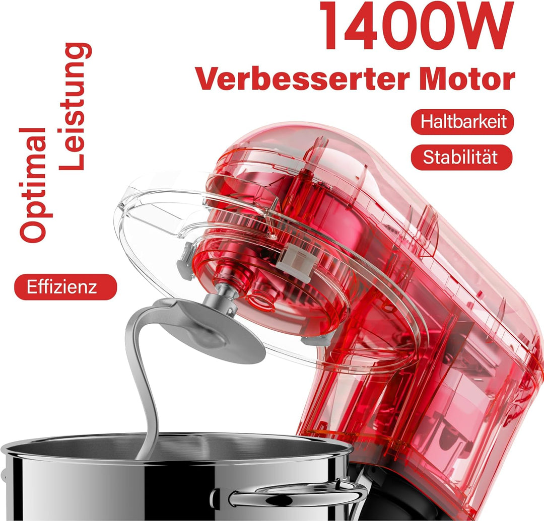 Kitchen in the box Küchenmaschine, 7,5 L Knetmaschine 1400 W, 6 Geschwindigkeits Teigmaschine mit Rü
