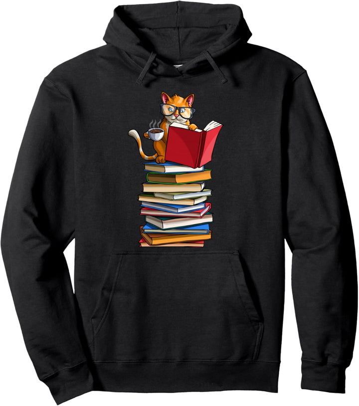 Niedliche Katzen, Bücher und Tee Lustige Bibliophile Kitty Pullover Hoodie