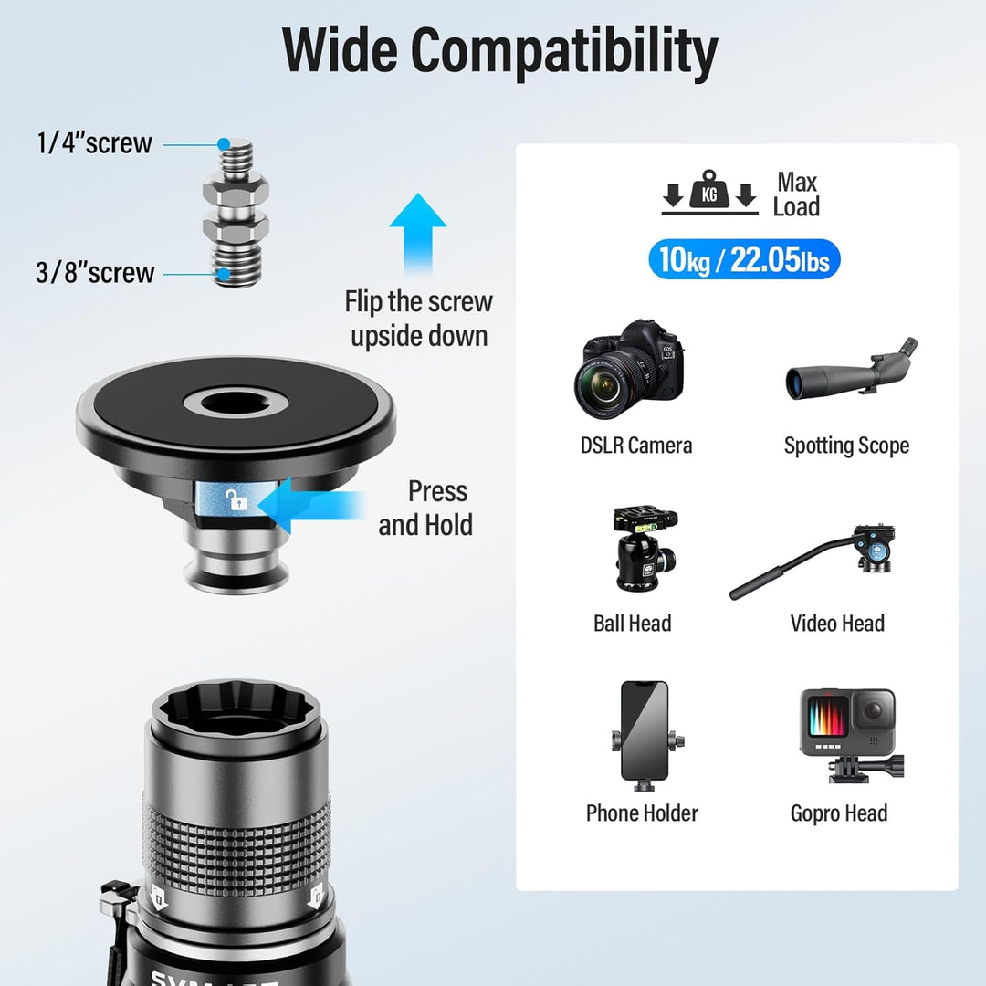 SIRUI 165 Einbeinstativ für Kameras, 165,1 cm (65 Zoll) Kohlefaser Einbeinstativ mit Füssen, schnell