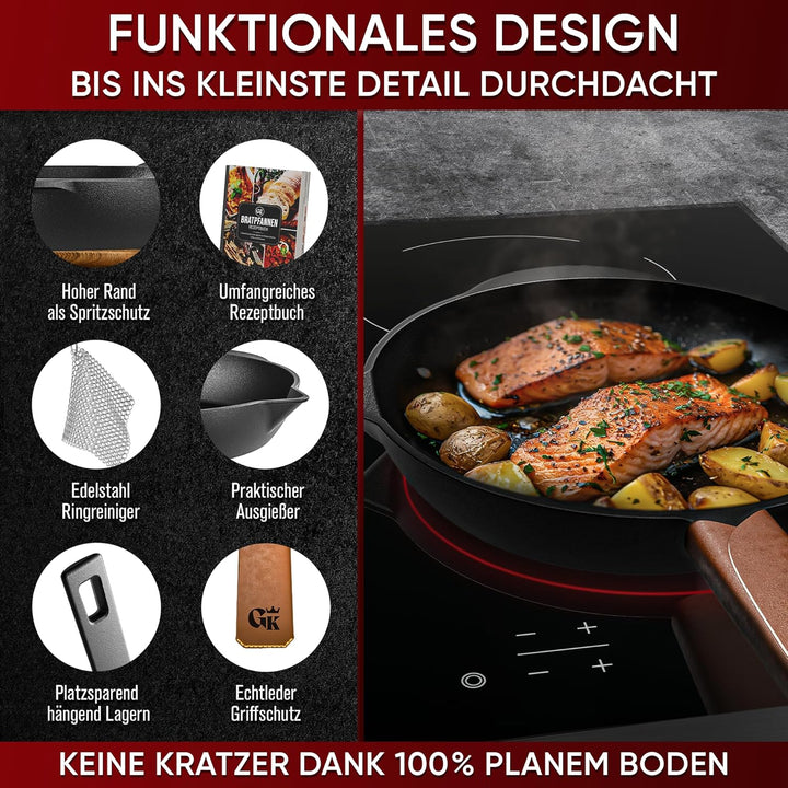 Ungeschliffenes Gusseisenpfanne 26cm–Eingebrannte Pfanne Gusseisen Induktion–Gusspfanne, Steakpfanne