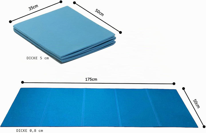 Fitnessmatte, faltbar, 175 x 50 cm, hellblau, für den Innenbereich, für Fitnessstudio oder zu Hause
