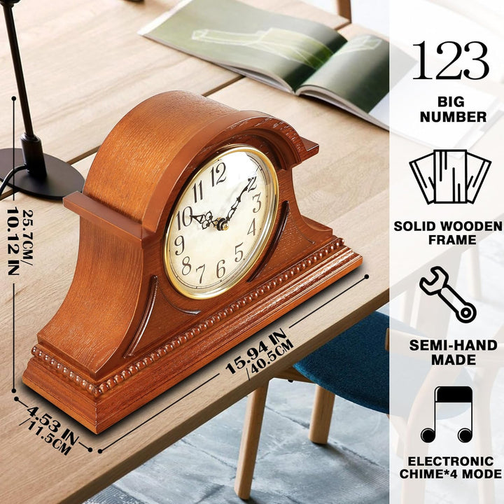 Elegante Kaminuhr im Antik-Stil – Standuhr aus Holz mit Viertelstunden- und Stundenschlag, batterieb