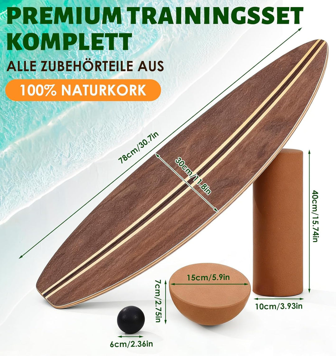 Balance Board, Holz Balance Board Erwachsene Gleichgewichtstrainer Mit Korkrolle, Kork Halbkugel und