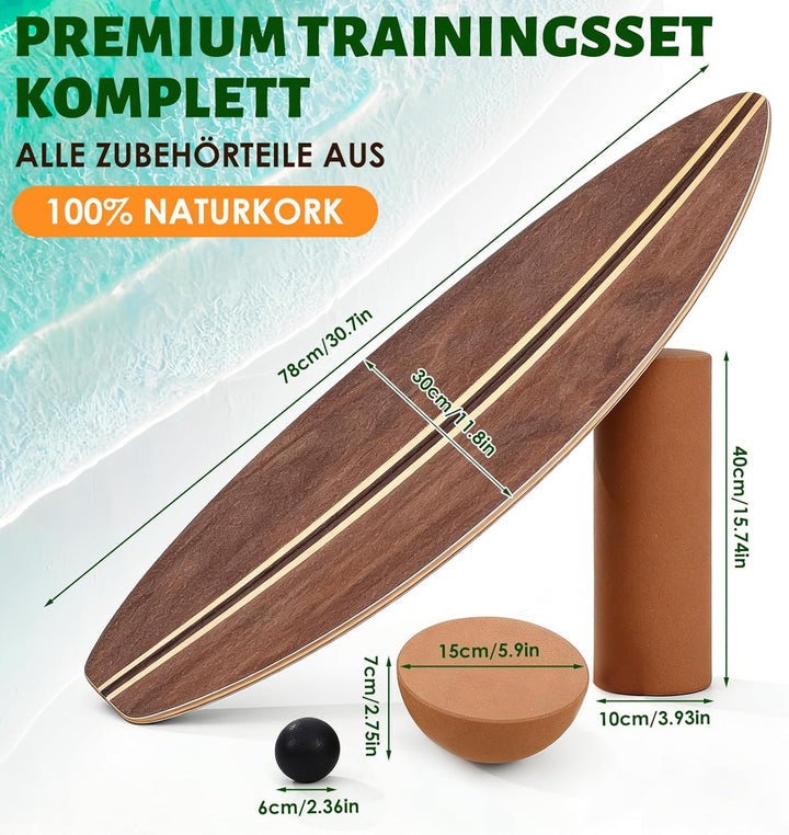 Balance Board, Holz Balance Board Erwachsene Gleichgewichtstrainer Mit Korkrolle, Kork Halbkugel und