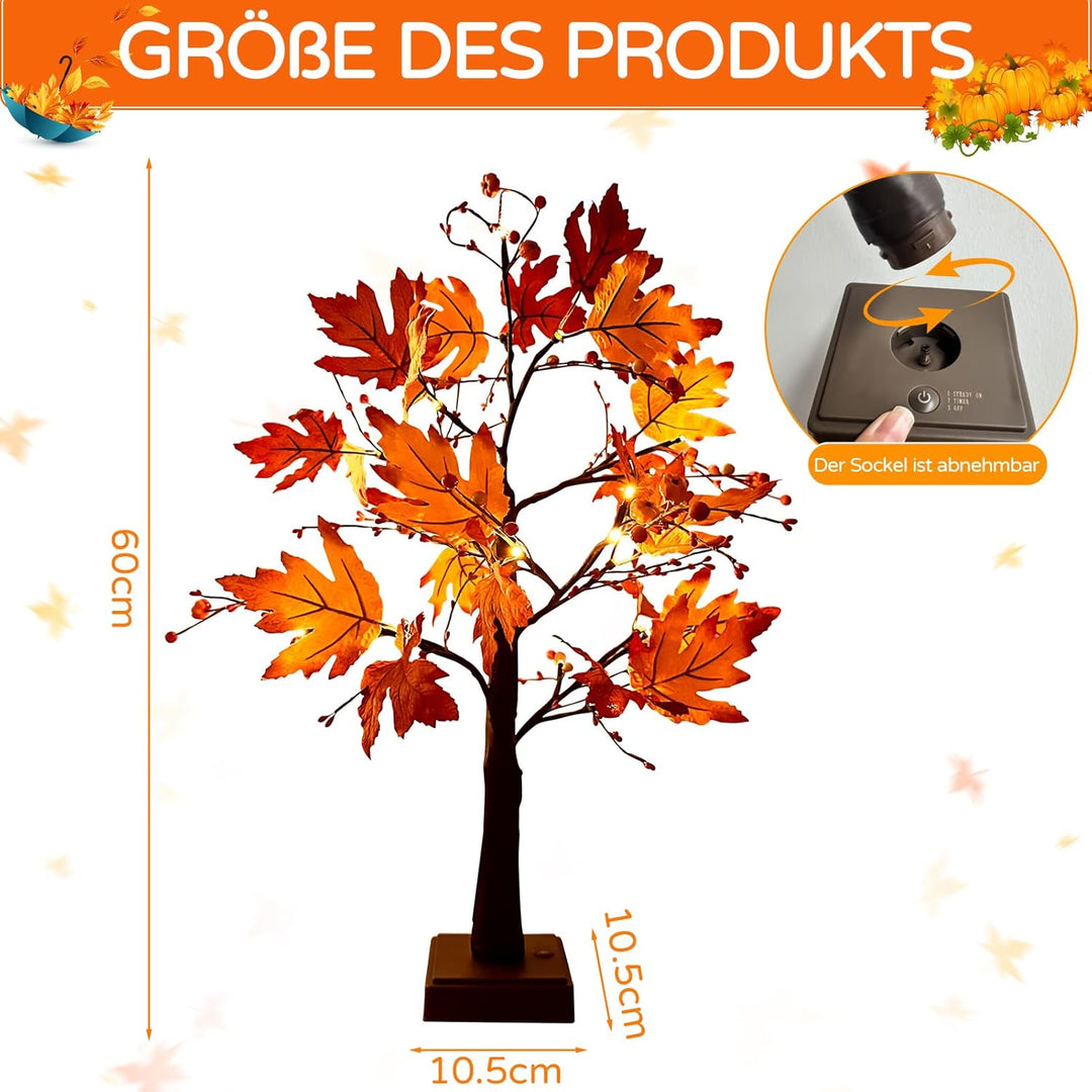 Herbstdeko Ahornblatt Baum Lichter, 61cm Herbst Dekoration Lichterbaum Für Innen mit Timer, Herbst D