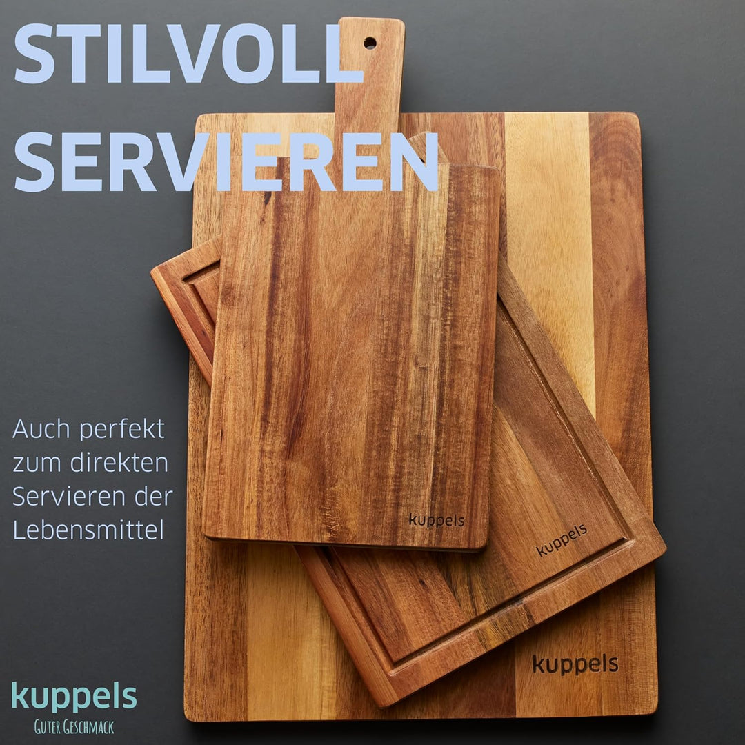 Kuppels Schneidebrett SLICE | Akazienholz | 40 x 30 x 1,5 cm | Holzbrett klingenschonend | Schneideb