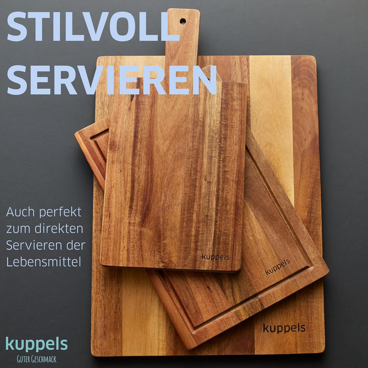 Kuppels Schneidebrett SLICE | Akazienholz | 40 x 30 x 1,5 cm | Holzbrett klingenschonend | Schneideb