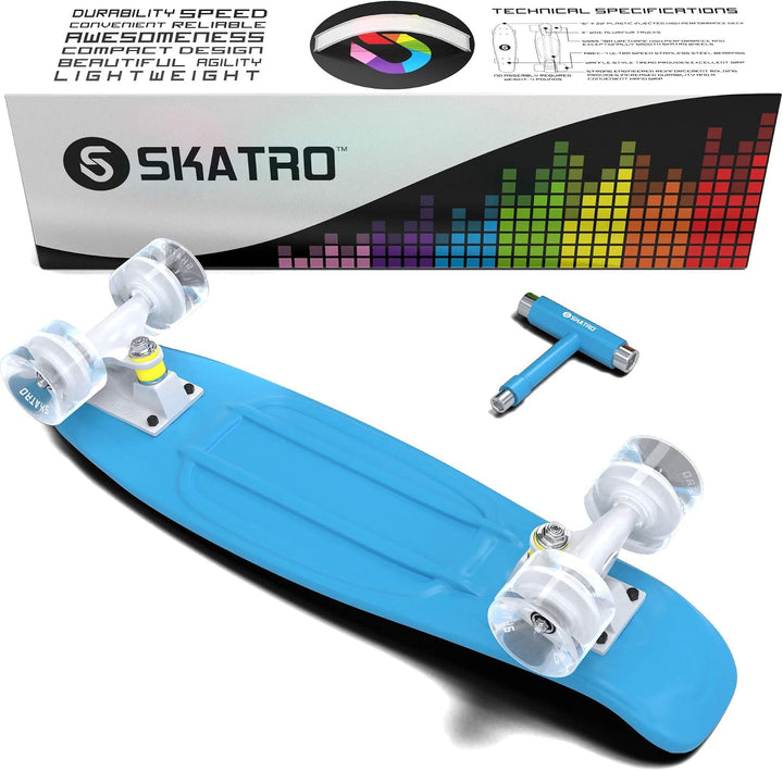 Skatro - Mini-Cruiser-Skateboard. 22 Zoll Kunststoff-Board im Retro-Stil, komplett mit Arctic Glacie
