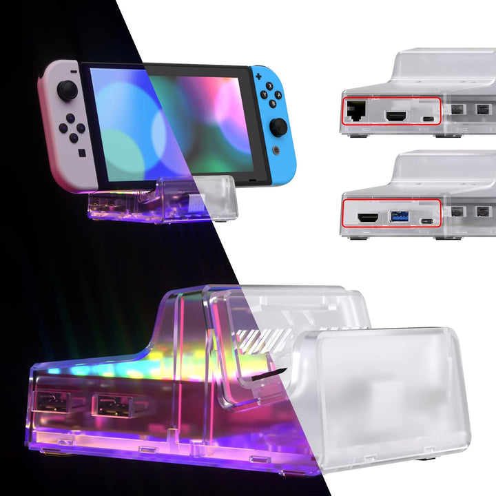 eXtremeRate AiryDocky LED Version DIY-Ersatz Gehäuse Case für Nintendo Switch/Switch OLED Dock, Re-D
