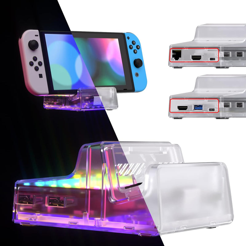 eXtremeRate AiryDocky LED Version DIY-Ersatz Gehäuse Case für Nintendo Switch/Switch OLED Dock, Re-D