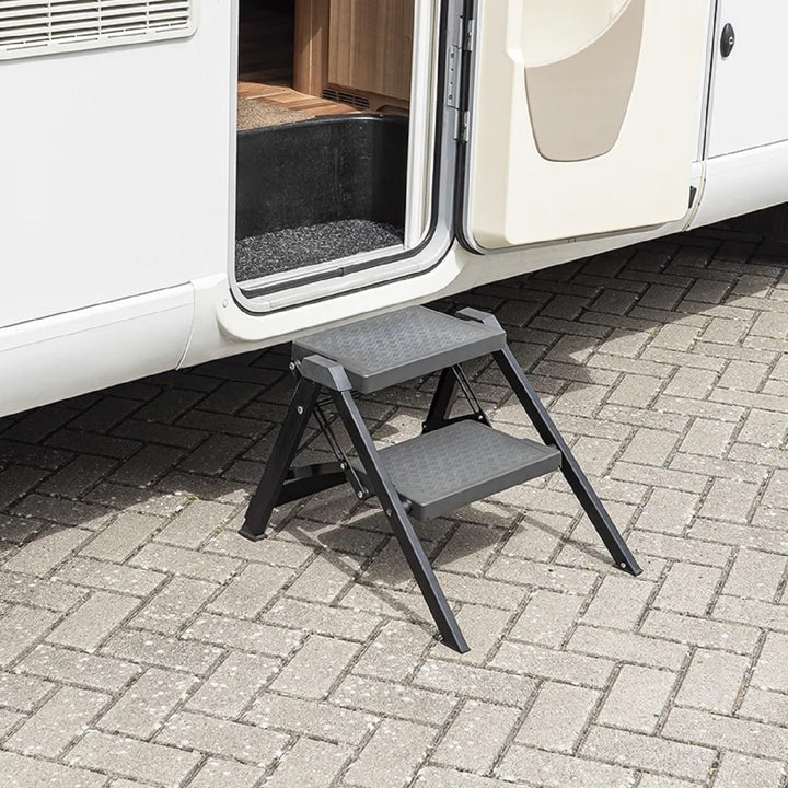 Wohnwagen Trittstufe Aluminium EN14183:2003 595 x 460 x 200/400 mm schwarz Trittstufe klappbar Tritt