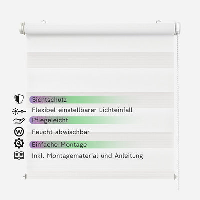 Rikmani Doppelrollo Fensterrollo ARD Duo-Rollo Klemmfixierung Zebrarollo Seitenzugrollo ohne Bohren,