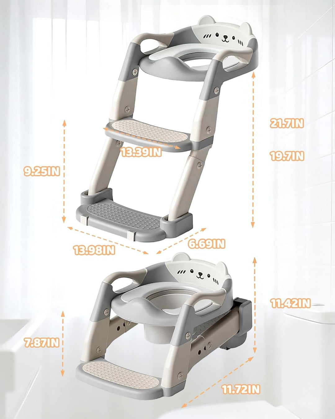 Toilettensitz Kinder mit Treppe, 3 in 1 Klappbarer Toilettenleiter für Kinder, Rutschfest und Wasser