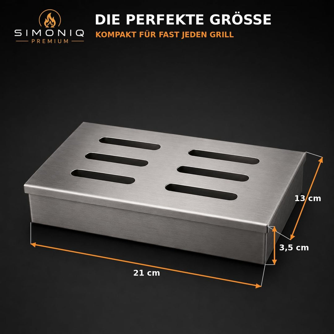 Generisch SIMONIQ Premium Räucher Set – Edelstahl Räucherbox mit 3× 150g Räucherchips &amp; Anleitungska