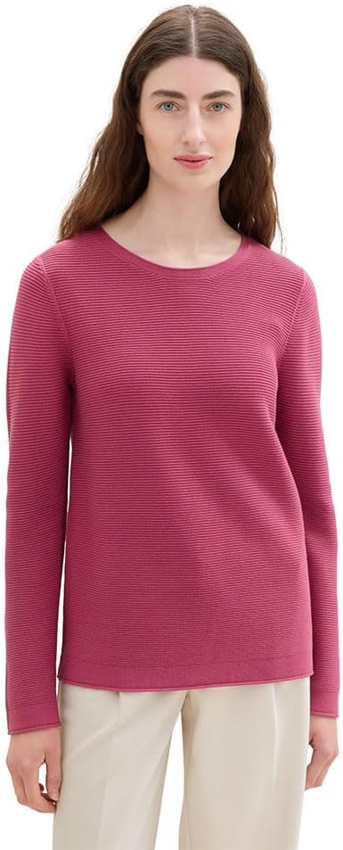 TOM TAILOR Damen Basic Strickpullover aus Bio-Baumwolle M 16348 - Pink Velvet, M 16348 - Pink Velvet
