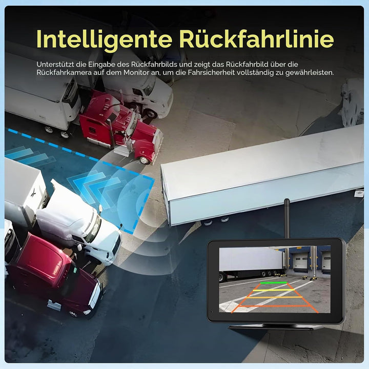 CAMECHO [Touchscreen] Rückfahrkamera Kabellos IP68 Wasserdicht mit 7 Zoll HD Monitor Dashcam Nachtsi