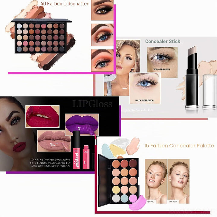 Professionelles Make-up Sets, MKNZOME 24St Schminke Set Damen mit Schminktasche Schminkset Makeup Pa