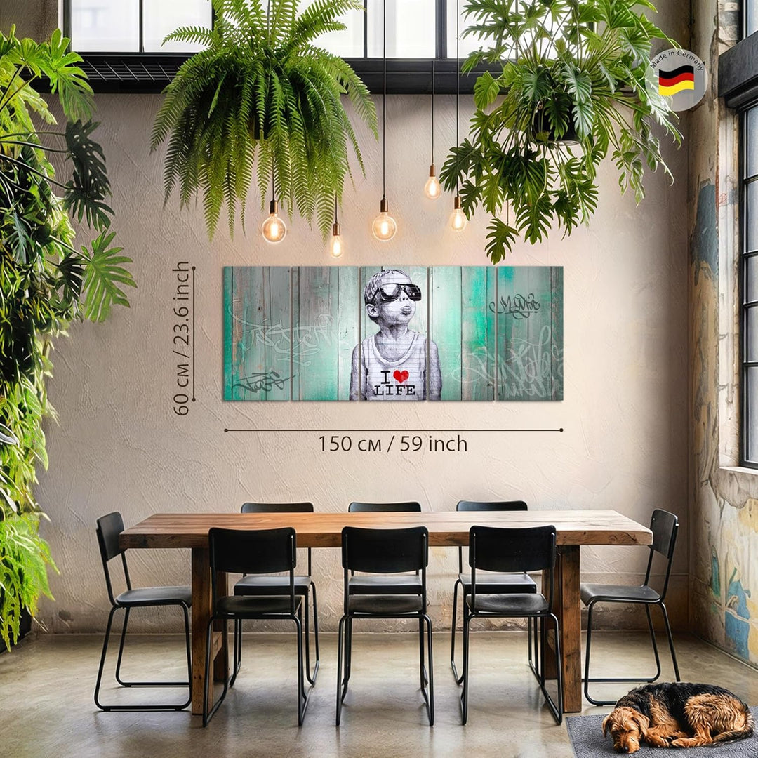 Runa Art Bild Junge Graffiti Wandbilder auf Vlies Leinwand 5 Teilig Wanddekoration Loft Wohnzimmer 0